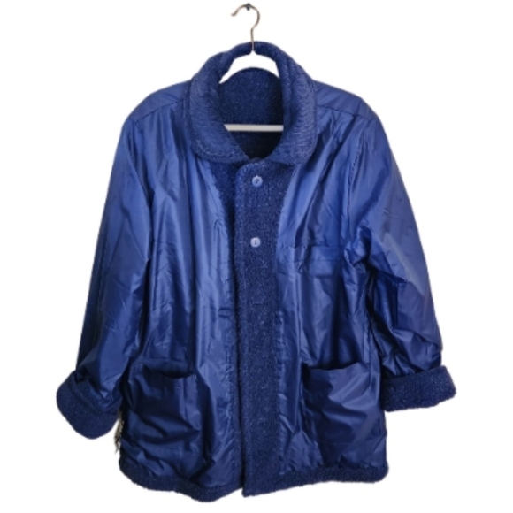 Serbin Sport New Blue Sherpa Reversible Coat Size XL - Picture 3 of 11